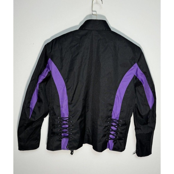 New WOMEN'S BIKER JACKET IK LEATHER BLACK & PURPLE NYLON ZIP-UP SIZE M - Picture 2 of 10